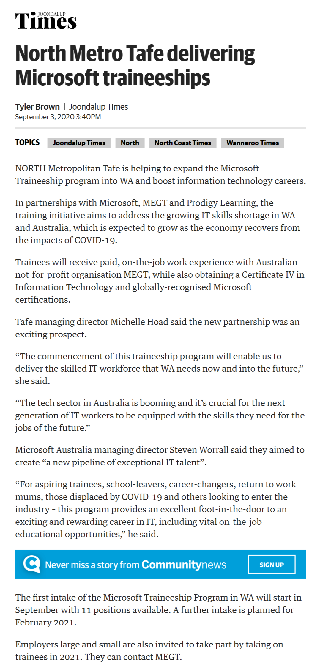 Microsoft Traineeship in WA - Perth now