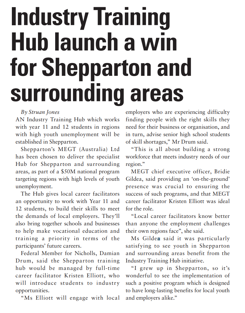 News article on Industry training hub