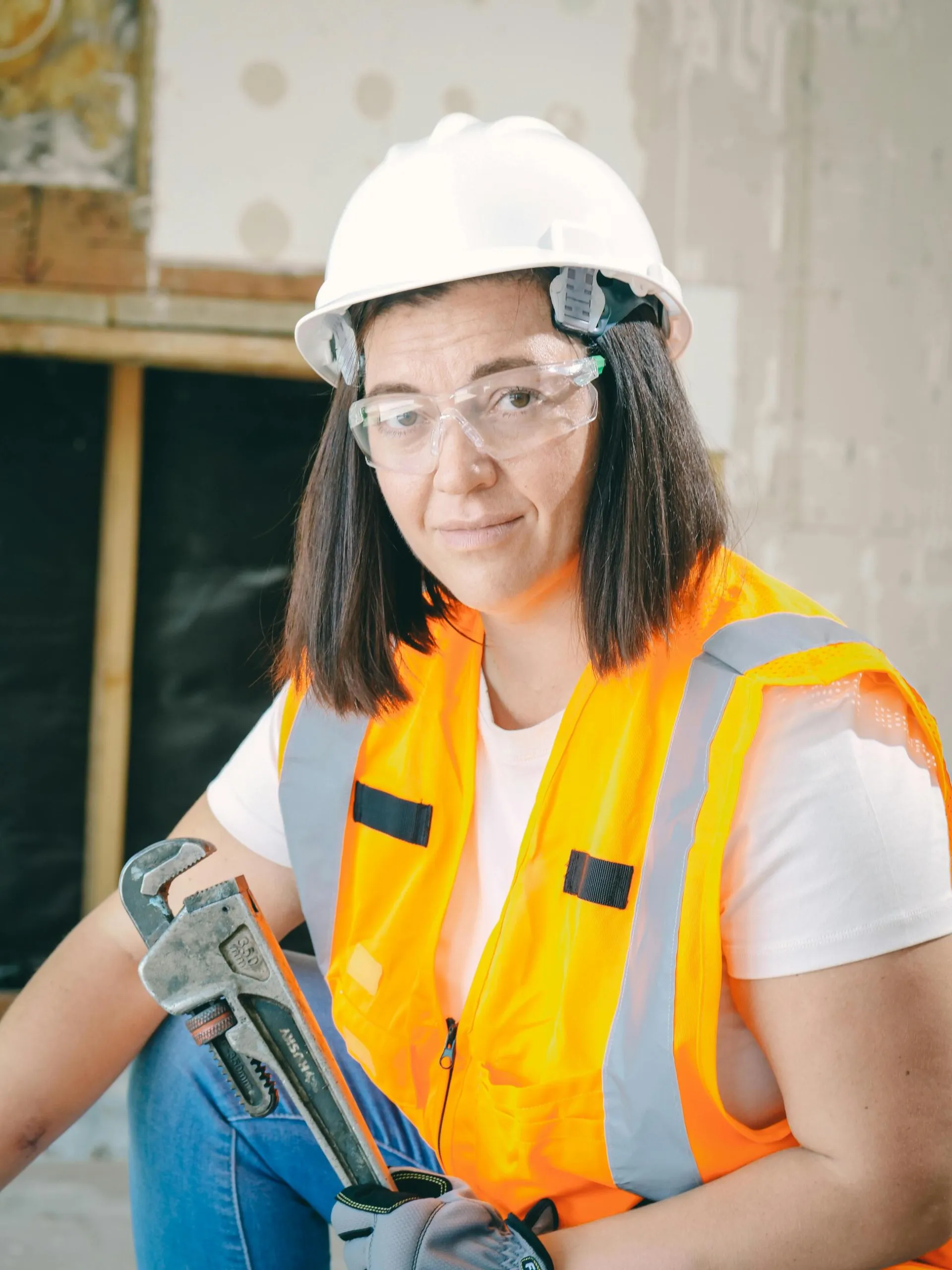 Worker wearing PPE and holding a wrench