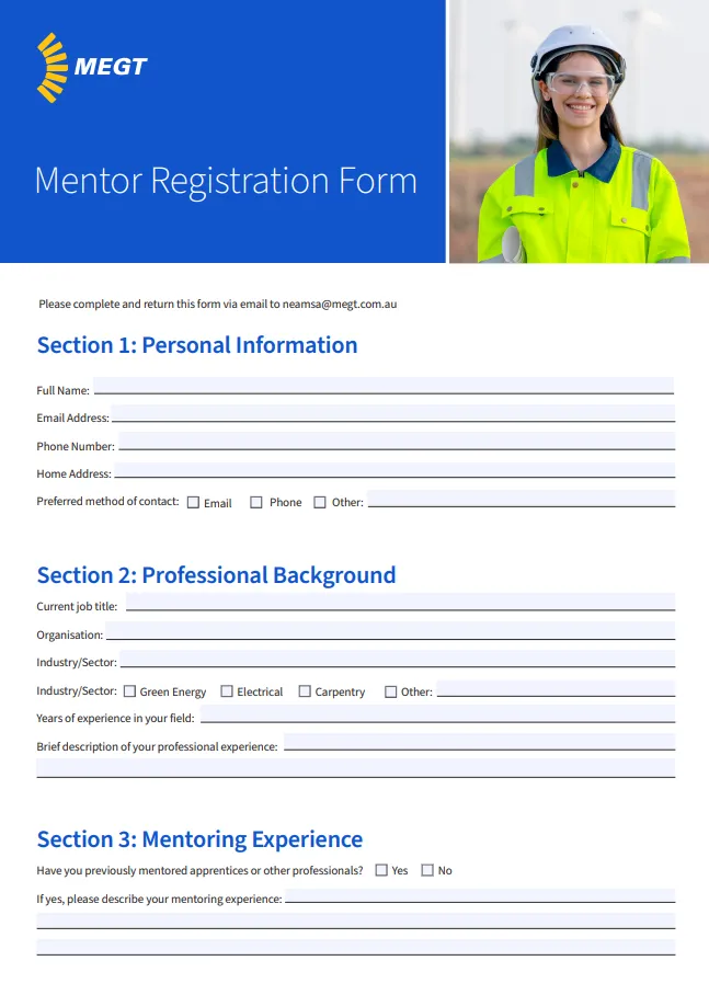 Mentor Registration form document (editable)